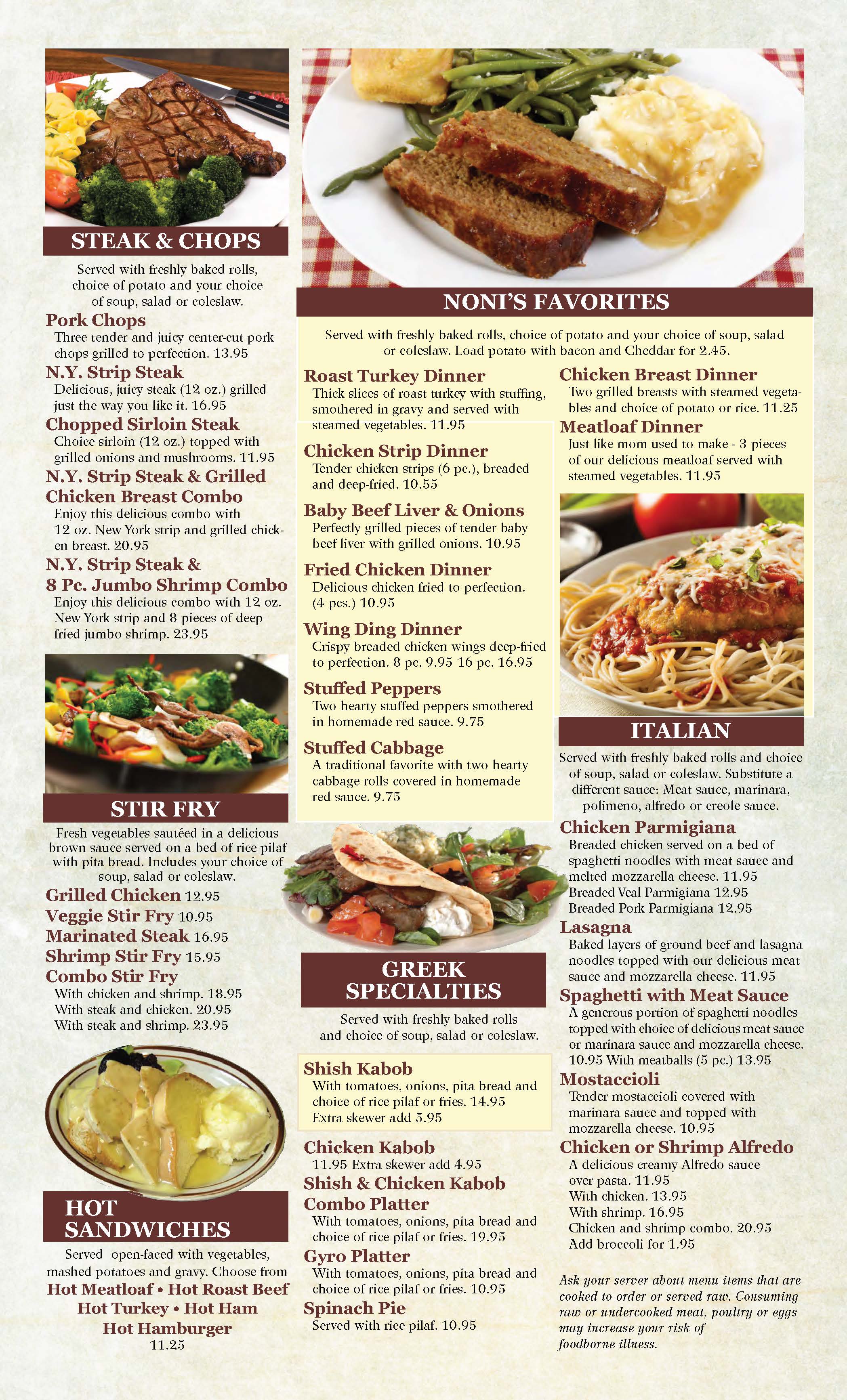 Dinner menu page 1